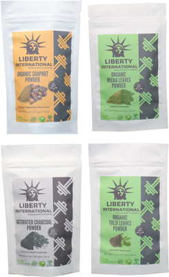 

LIBERTY INTERNATIONAL Soapnut & Heena & Charcoal & Tulsi Powder ( 227 Gm Each ) For Face , Hair & Skin Care Certified C9 912 g(Set of 4)