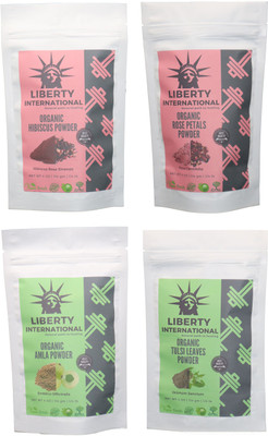 

LIBERTY INTERNATIONAL Hibiscus & Rose & Amla & Tulsi Powder ( 114 Gm Each ) For Face , Hair & Skin Care Certified C18(Set of 4)