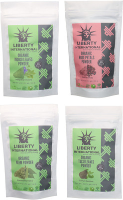 

LIBERTY INTERNATIONAL Indigo & Rose & Neem & Tulsi Powder ( 114 Gm Each ) For Face , Hair & Skin Care Certified C18(Set of 4)