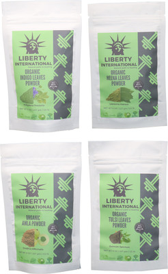 

LIBERTY INTERNATIONAL Indigo & Heena & Amla & Tulsi Powder ( 227 Gm Each ) For Face , Hair & Skin Care Certified C18(Set of 4)