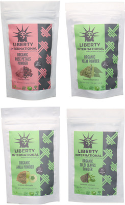 

LIBERTY INTERNATIONAL Rose & Neem & Amla & Tulsi Powder ( 114 Gm Each ) For Face , Hair & Skin Care Certified C18(Set of 4)