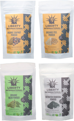 

LIBERTY INTERNATIONAL Soapnut & Orange & Neem & Charcoal Powder ( 227 Gm Each ) For Face , Hair & Skin Care Certified C18(Set of 4)