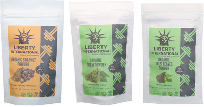 

LIBERTY INTERNATIONAL Soapnut & Neem & Tulsi Powder ( 114 Gm Each ) For Face , Hair & Skin Care Certified C18(Set of 3)