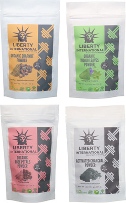 

LIBERTY INTERNATIONAL Soapnut & Indigo & Rose & Charcoal Powder ( 114 Gm Each ) For Face , Hair & Skin Care Certified C18(Set of 4)