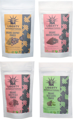 

LIBERTY INTERNATIONAL Soapnut & Hibiscus & Rose & Tulsi Powder ( 114 Gm Each ) For Face , Hair & Skin Care Certified C18(Set of 4)