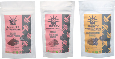 

LIBERTY INTERNATIONAL Hibiscus & Rose & Shikakai Powder ( 227 Gm Each ) For Face , Hair & Skin Care Certified C18(Set of 3)