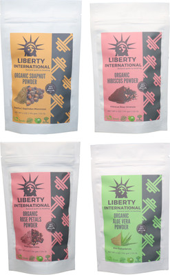 

LIBERTY INTERNATIONAL Soapnut & Hibiscus & Rose & Aloevera Powder ( 114 Gm Each ) For Face , Hair & Skin Care Certified C18(Set of 4)