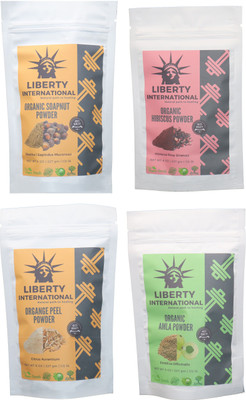 

LIBERTY INTERNATIONAL Soapnut & Hibiscus & Orange & Amla Powder ( 227 Gm Each ) For Face , Hair & Skin Care Certified C18(Set of 4)