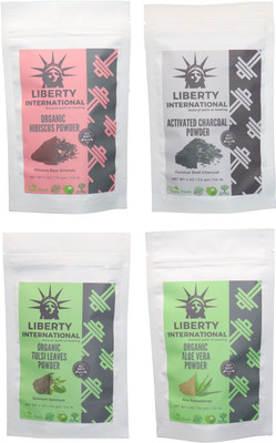 

LIBERTY INTERNATIONAL Hibiscus & Charcoal & Tulsi & Aloevera Powder ( 114 Gm Each ) For Face , Hair & Skin Care Certified C18(Set of 4)