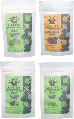 

LIBERTY INTERNATIONAL Indigo & Shikakai & Tulsi & Aloevera Powder ( 227 Gm Each ) For Face , Hair & Skin Care Certified C18(Set of 4)