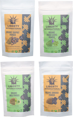 

LIBERTY INTERNATIONAL Soapnut & Indigo & Amla & Shikakai Powder ( 114 Gm Each ) For Face , Hair & Skin Care Certified C18(Set of 4)