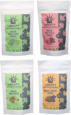 

LIBERTY INTERNATIONAL Indigo & Rose & Amla & Shikakai Powder ( 114 Gm Each ) For Face , Hair & Skin Care Certified C9 456 g(Set of 4)