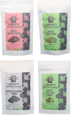 

LIBERTY INTERNATIONAL Hibiscus & Neem & Charcoal & Tulsi Powder ( 114 Gm Each ) For Face , Hair & Skin Care Certified C18(Set of 4)