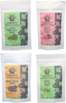 

LIBERTY INTERNATIONAL Heena & Rose & Shikakai & Aloevera Powder ( 227 Gm Each ) For Face , Hair & Skin Care Certified C18(Set of 4)