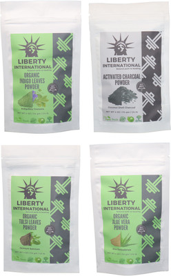 

LIBERTY INTERNATIONAL Indigo & Charcoal & Tulsi & Aloevera Powder ( 114 Gm Each ) For Face , Hair & Skin Care Certified C18(Set of 4)