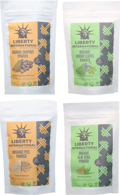 

LIBERTY INTERNATIONAL Soapnut & Indigo & Orange & Aloevera Powder ( 227 Gm Each ) For Face , Hair & Skin Care Certified C18(Set of 4)