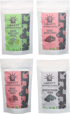 

LIBERTY INTERNATIONAL Indigo & Hibiscus & Rose & Charcoal Powder ( 114 Gm Each ) For Face , Hair & Skin Care Certified C18(Set of 4)