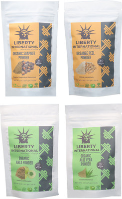 

LIBERTY INTERNATIONAL Soapnut & Orange & Amla & Aloevera Powder ( 227 Gm Each ) For Face , Hair & Skin Care Certified C18(Set of 4)