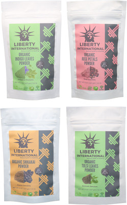 

LIBERTY INTERNATIONAL Indigo & Rose & Shikakai & Tulsi Powder ( 227 Gm Each ) For Face , Hair & Skin Care Certified C18(Set of 4)