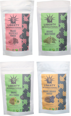 

LIBERTY INTERNATIONAL Rose & Neem & Amla & Shikakai Powder ( 227 Gm Each ) For Face , Hair & Skin Care Certified C18(Set of 4)