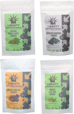 

LIBERTY INTERNATIONAL Heena & Charcoal & Shikakai & Aloevera Powder ( 227 Gm Each ) For Face , Hair & Skin Care Certified C18(Set of 4)