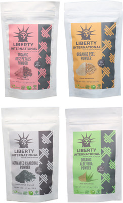 

LIBERTY INTERNATIONAL Rose & Orange & Charcoal & Aloevera Powder ( 227 Gm Each ) For Face , Hair & Skin Care Certified C18(Set of 4)