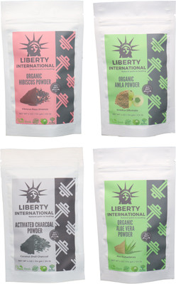 

LIBERTY INTERNATIONAL Hibiscus & Amla & Charcoal & Aloevera Powder ( 114 Gm Each ) For Face , Hair & Skin Care Certified C9 456 g(Set of 4)