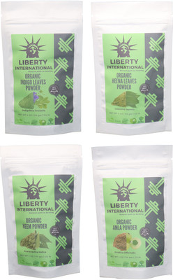 

LIBERTY INTERNATIONAL Indigo & Heena & Neem & Amla Powder ( 114 Gm Each ) For Face , Hair & Skin Care Certified C18(Set of 4)