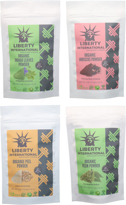 

LIBERTY INTERNATIONAL Indigo & Hibiscus & Orange & Neem Powder ( 114 Gm Each ) For Face , Hair & Skin Care Certified C18(Set of 4)