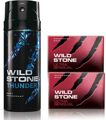

Wild Stone Thunder Deodorant and 2 Ultra Sensual 125gm Soap(Set of 3)