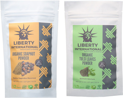 

LIBERTY INTERNATIONAL Soapnut & Tulsi Powder ( 227 Gm Each ) For Face , Hair & Skin Care Certified C18(Set of 2)