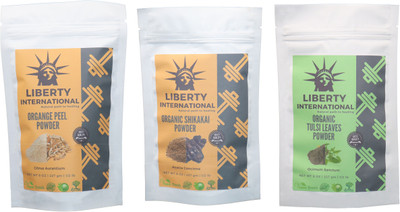 

LIBERTY INTERNATIONAL Orange & Shikakai & Tulsi Powder ( 227 Gm Each ) For Face , Hair & Skin Care Certified C18(Set of 3)