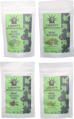 

LIBERTY INTERNATIONAL Indigo & Neem & Tulsi & Aloevera Powder ( 227 Gm Each ) For Face , Hair & Skin Care Certified C18(Set of 4)