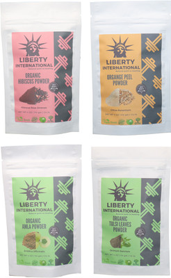

LIBERTY INTERNATIONAL Hibiscus & Orange & Amla & Tulsi Powder ( 114 Gm Each ) For Face , Hair & Skin Care Certified C18(Set of 4)