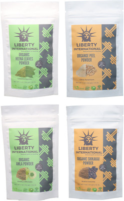 

LIBERTY INTERNATIONAL Heena & Orange & Amla & Shikakai Powder ( 114 Gm Each ) For Face , Hair & Skin Care Certified C18(Set of 4)