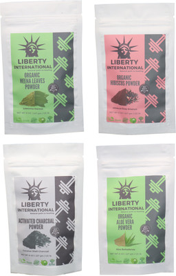

LIBERTY INTERNATIONAL Heena & Hibiscus & Charcoal & Aloevera Powder ( 227 Gm Each ) For Face , Hair & Skin Care Certified C18(Set of 4)