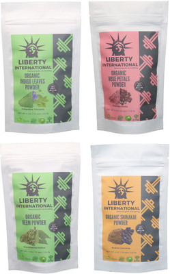 

LIBERTY INTERNATIONAL Indigo & Rose & Neem & Shikakai Powder ( 114 Gm Each ) For Face , Hair & Skin Care Certified C18(Set of 4)