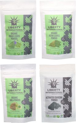 

LIBERTY INTERNATIONAL Indigo & Heena & Amla & Charcoal Powder ( 114 Gm Each ) For Face , Hair & Skin Care Certified C18(Set of 4)