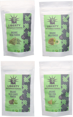 

LIBERTY INTERNATIONAL Neem & Amla & Tulsi & Aloevera Powder ( 114 Gm Each ) For Face , Hair & Skin Care Certified C18(Set of 4)