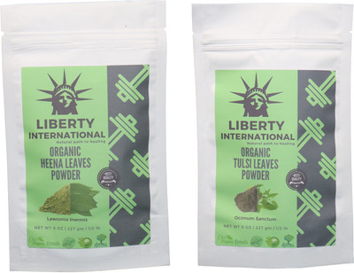 

LIBERTY INTERNATIONAL Heena & Tulsi Powder ( 227 Gm Each ) For Face , Hair & Skin Care Certified C18(Set of 2)