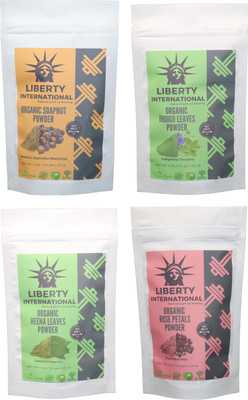 

LIBERTY INTERNATIONAL Soapnut & Indigo & Heena & Rose Powder ( 114 Gm Each ) For Face , Hair & Skin Care Certified C18(Set of 4)