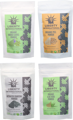 

LIBERTY INTERNATIONAL Indigo & Orange & Charcoal & Aloevera Powder ( 227 Gm Each ) For Face , Hair & Skin Care Certified C18(Set of 4)