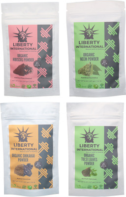

LIBERTY INTERNATIONAL Hibiscus & Neem & Shikakai & Tulsi Powder ( 227 Gm Each ) For Face , Hair & Skin Care Certified C18(Set of 4)