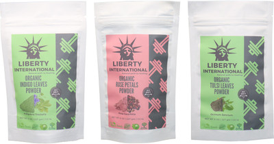 

LIBERTY INTERNATIONAL Indigo & Rose & Tulsi Powder ( 227 Gm Each ) For Face , Hair & Skin Care Certified C18(Set of 3)
