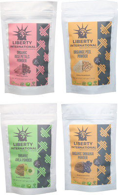 

LIBERTY INTERNATIONAL Rose & Orange & Amla & Shikakai Powder ( 227 Gm Each ) For Face , Hair & Skin Care Certified C18(Set of 4)
