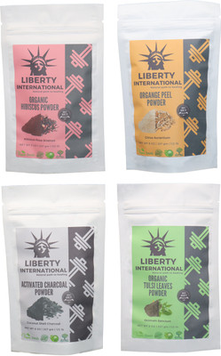 

LIBERTY INTERNATIONAL Hibiscus & Orange & Charcoal & Tulsi Powder ( 227 Gm Each ) For Face , Hair & Skin Care Certified C18(Set of 4)