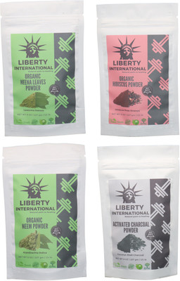 

LIBERTY INTERNATIONAL Heena & Hibiscus & Neem & Charcoal Powder ( 227 Gm Each ) For Face , Hair & Skin Care Certified C18(Set of 4)