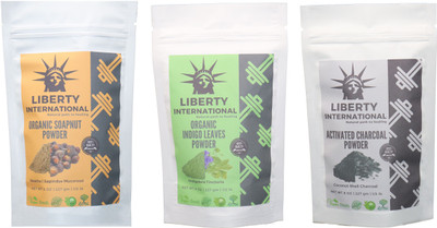 

LIBERTY INTERNATIONAL Soapnut & Indigo & Charcoal Powder ( 227 Gm Each ) For Face , Hair & Skin Care Certified C18(Set of 3)