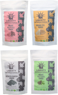 

LIBERTY INTERNATIONAL Rose & Orange & Charcoal & Tulsi Powder ( 227 Gm Each ) For Face , Hair & Skin Care Certified C18(Set of 4)