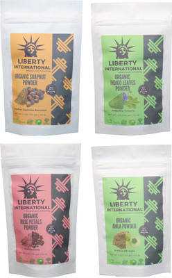 

LIBERTY INTERNATIONAL Soapnut & Indigo & Rose & Amla Powder ( 114 Gm Each ) For Face , Hair & Skin Care Certified C18(Set of 4)